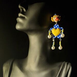 Colorful Yellow Hearts Blue White Polka Dots Clown Silver